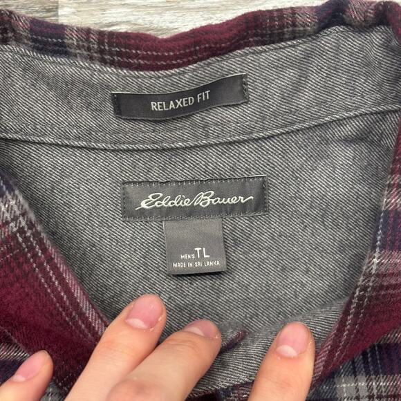 Eddie Bauer Red White Mens TL Relaxed Fit Plaid Tartan Flannel Button Down Shirt - Picture 4 of 10